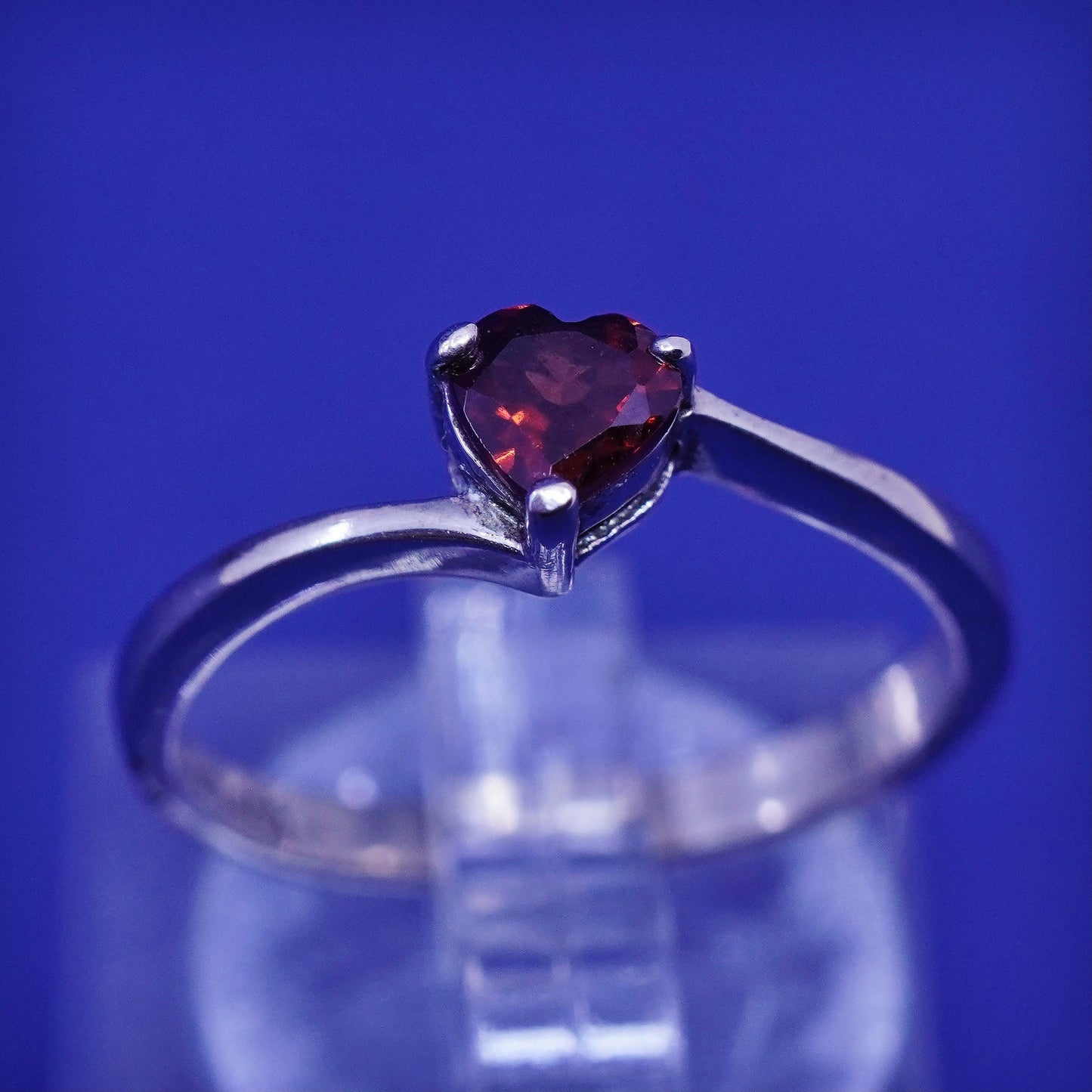 Size 7.25, vintage Sterling 925 silver handmade ring, 925 band with heart ruby