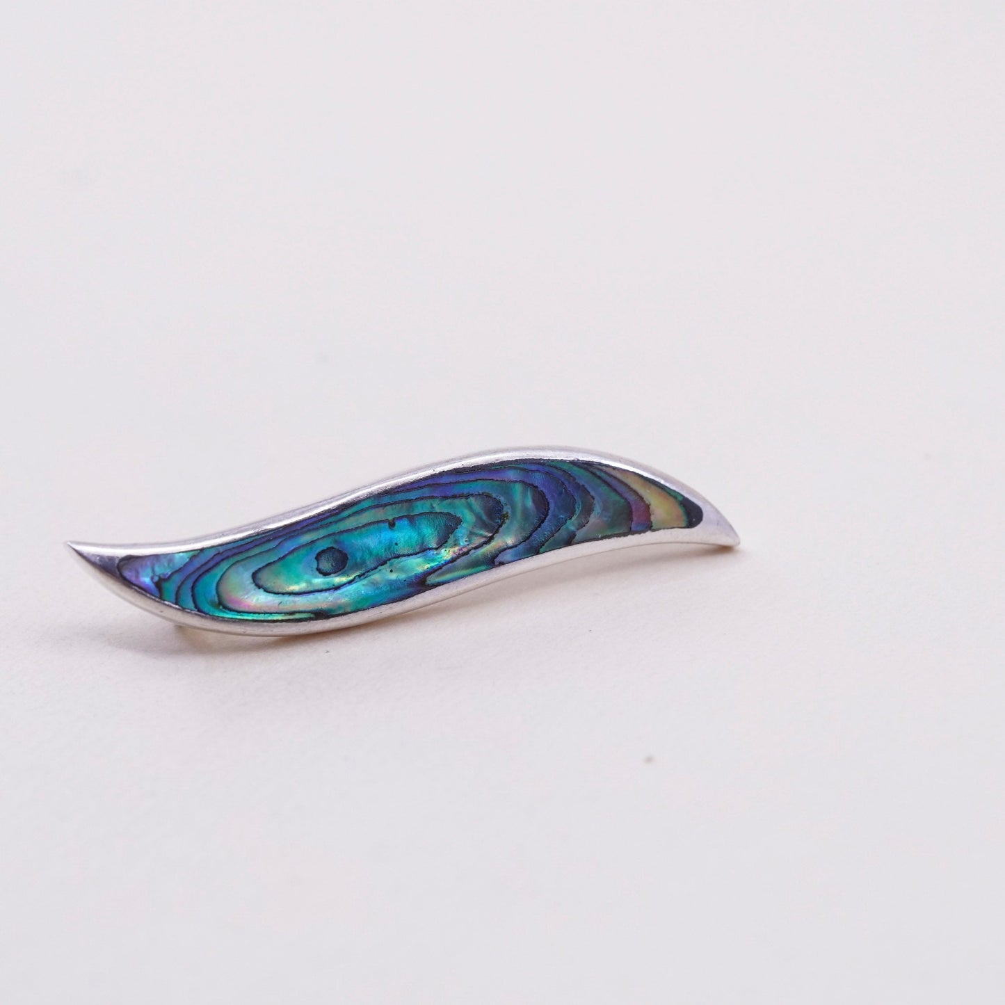 Vintage sterling 925 silver handmade pendant, simple one stroke with abalone