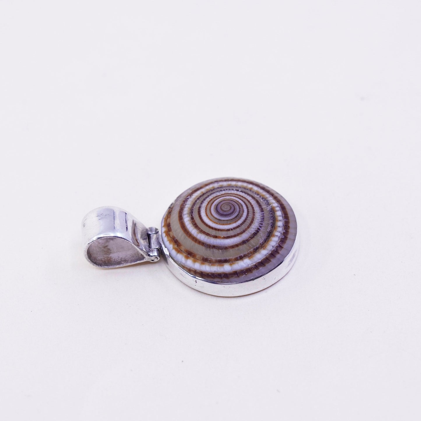 Sterling 925 Silver handmade Shiva eye pendant | Mexican Jewelry, fossil shell