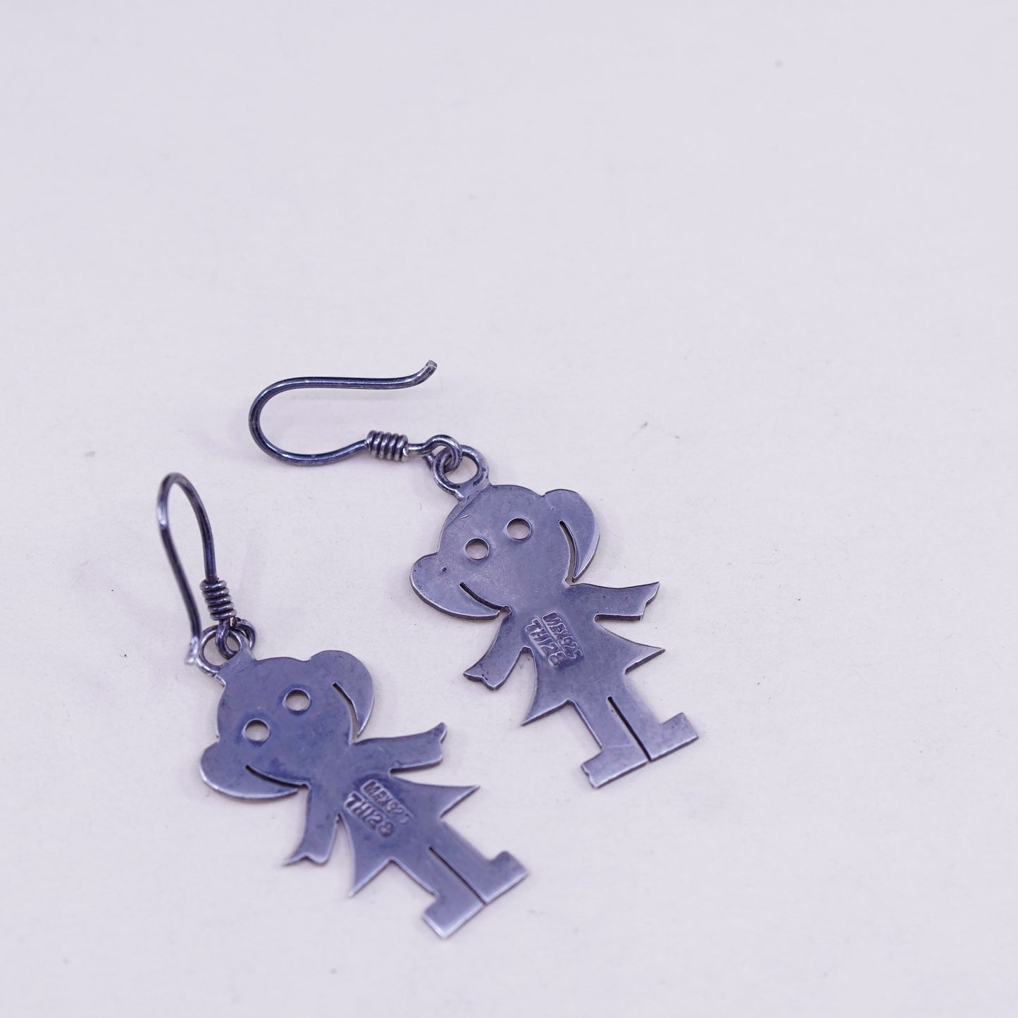Vintage sterling silver handmade earrings, 925 girl dangles