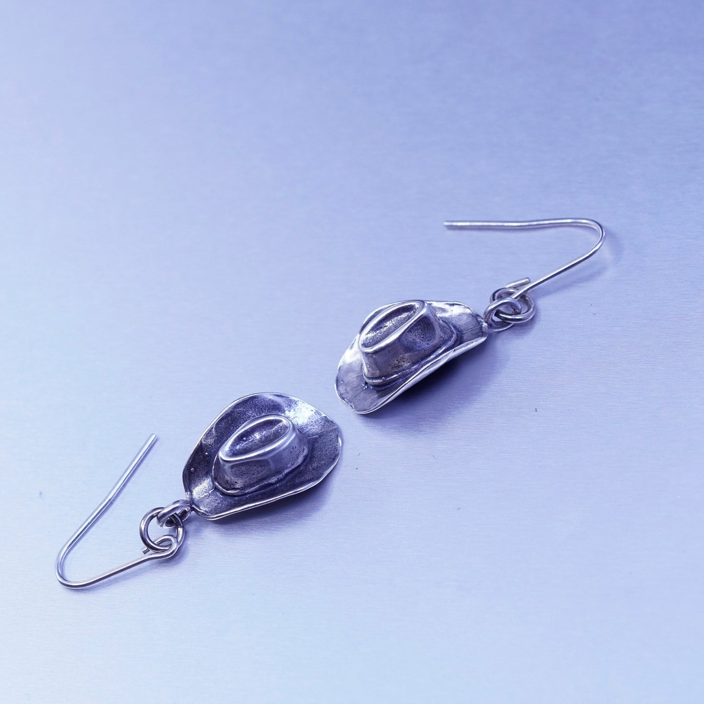 Vintage Sterling 925 silver handmade cowboy hat earrings