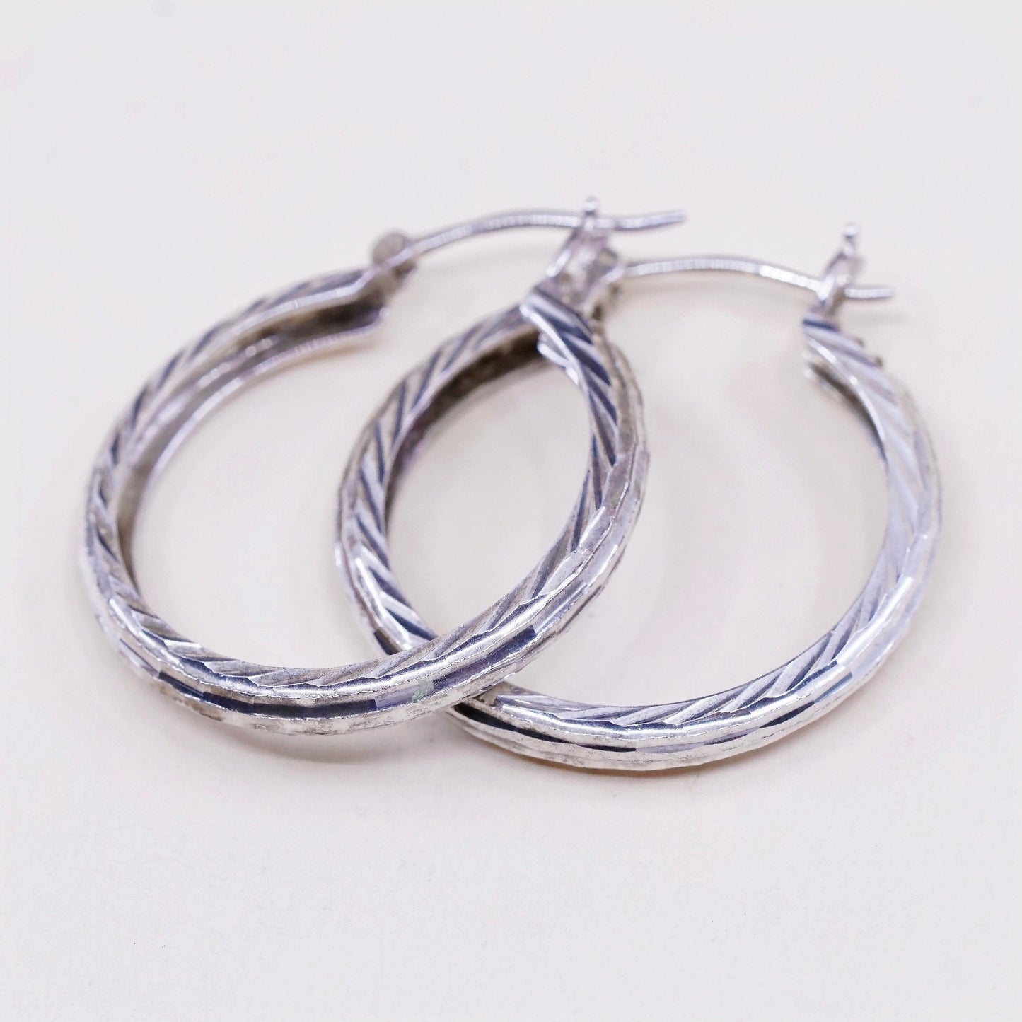 1.25”, VTG sterling silver loop earrings, textured minimalist primitive hoops
