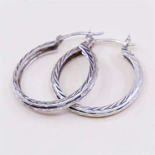 1.25”, VTG sterling silver loop earrings, textured minimalist primitive hoops