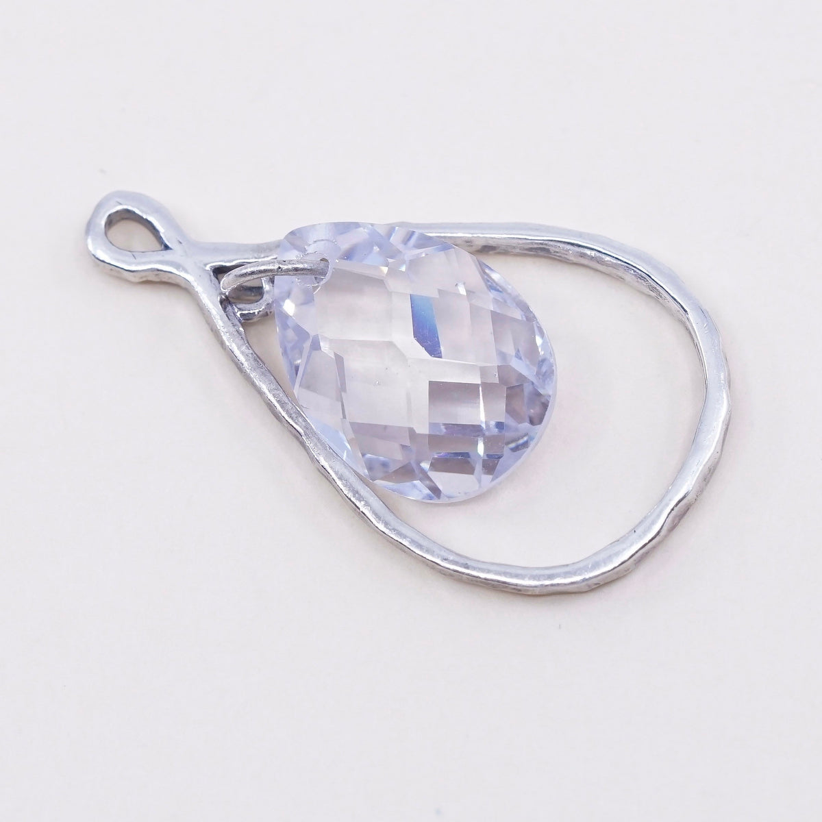 vtg sterling sterling silver handmade pendant, 925 charm with teardrop crystal