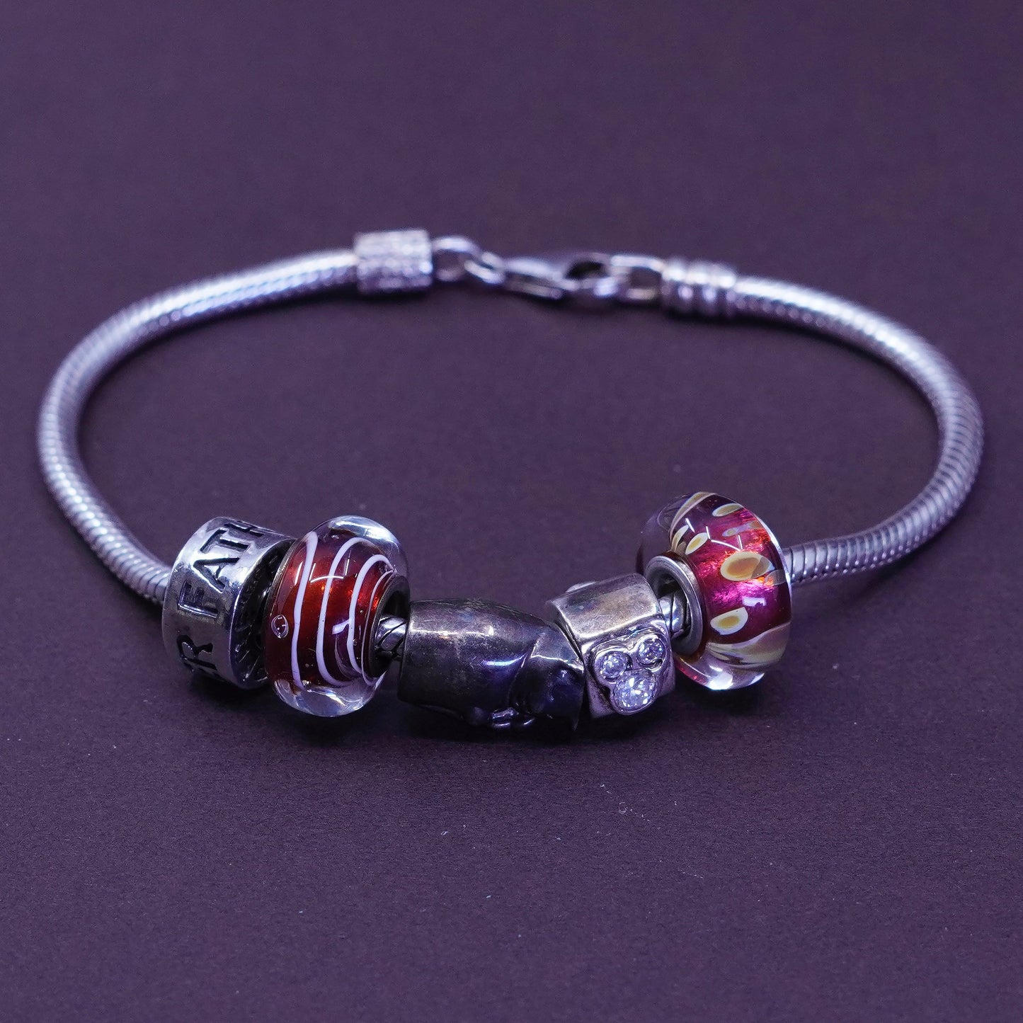 6.75”, CHAMILIA CHAM sterling silver bracelet, 925 snake chain with father cat