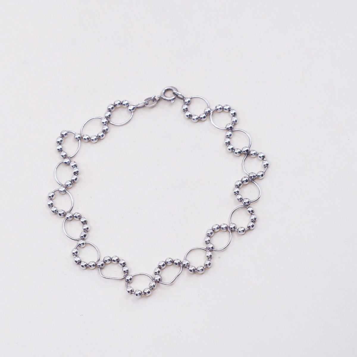 7.25”, vintage sterling silver handmade bracelet, 925 circle with wavy beads