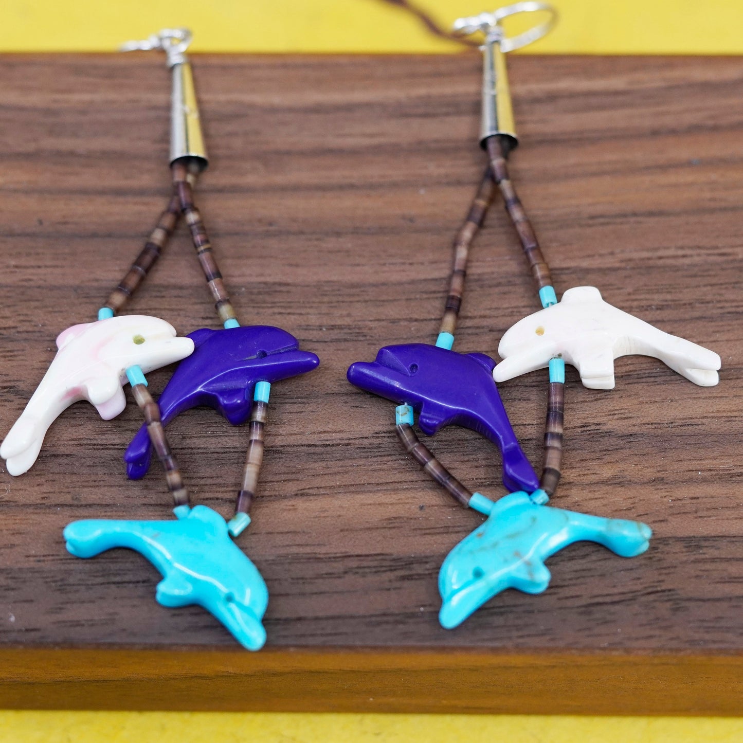 VTG Native American 925 Sterling silver handmade heishi earrings with dolphins