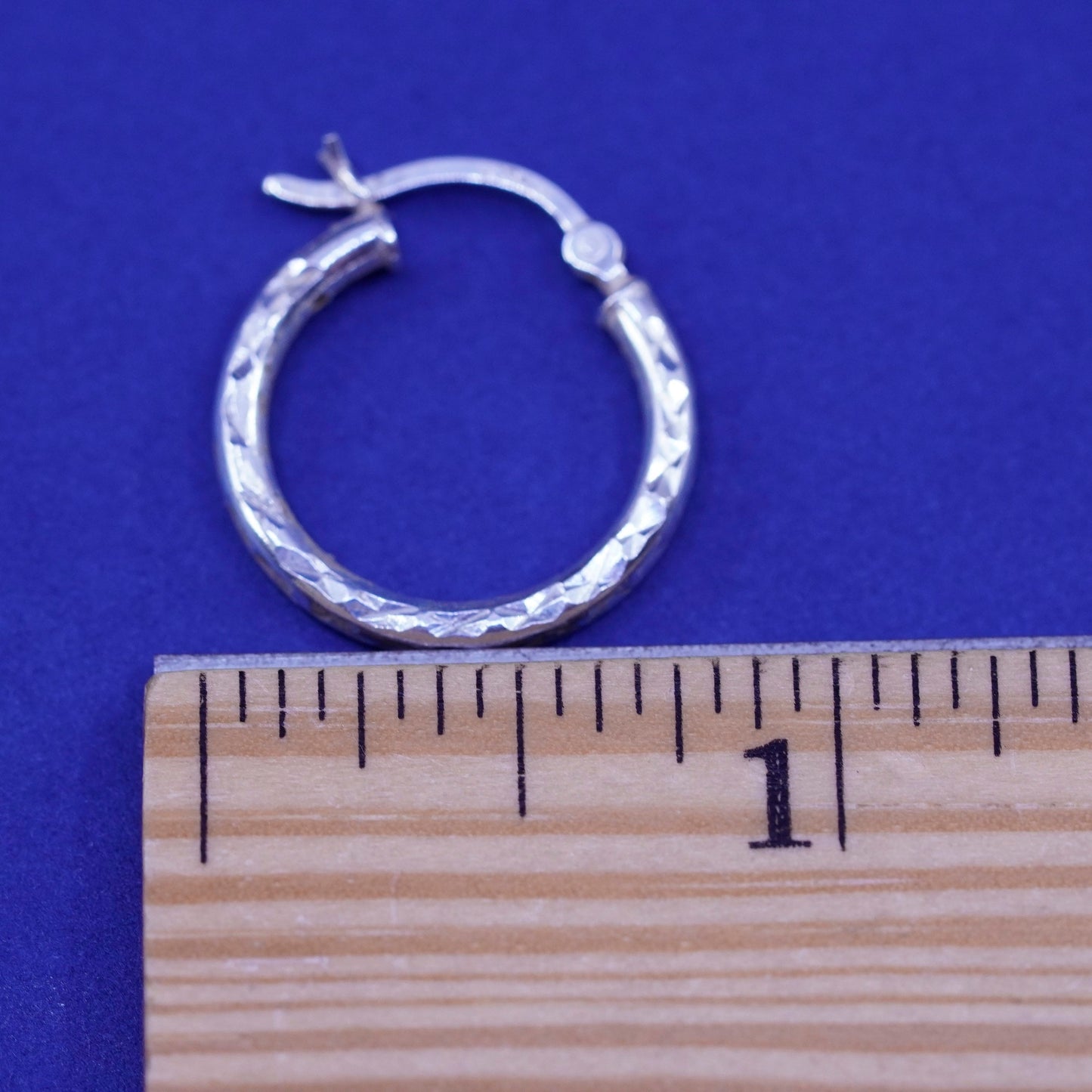0.75”, vintage Sterling silver handmade earrings, textured 925 hoops, huggie