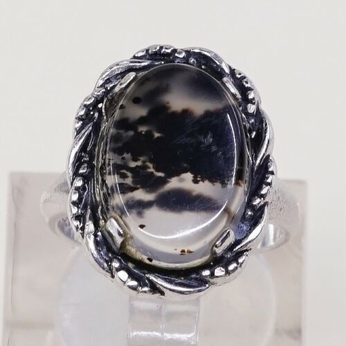 Sz 4, 1930s Clark & Coombs 925 sterling silver handmade ring W/ Dendritic agate