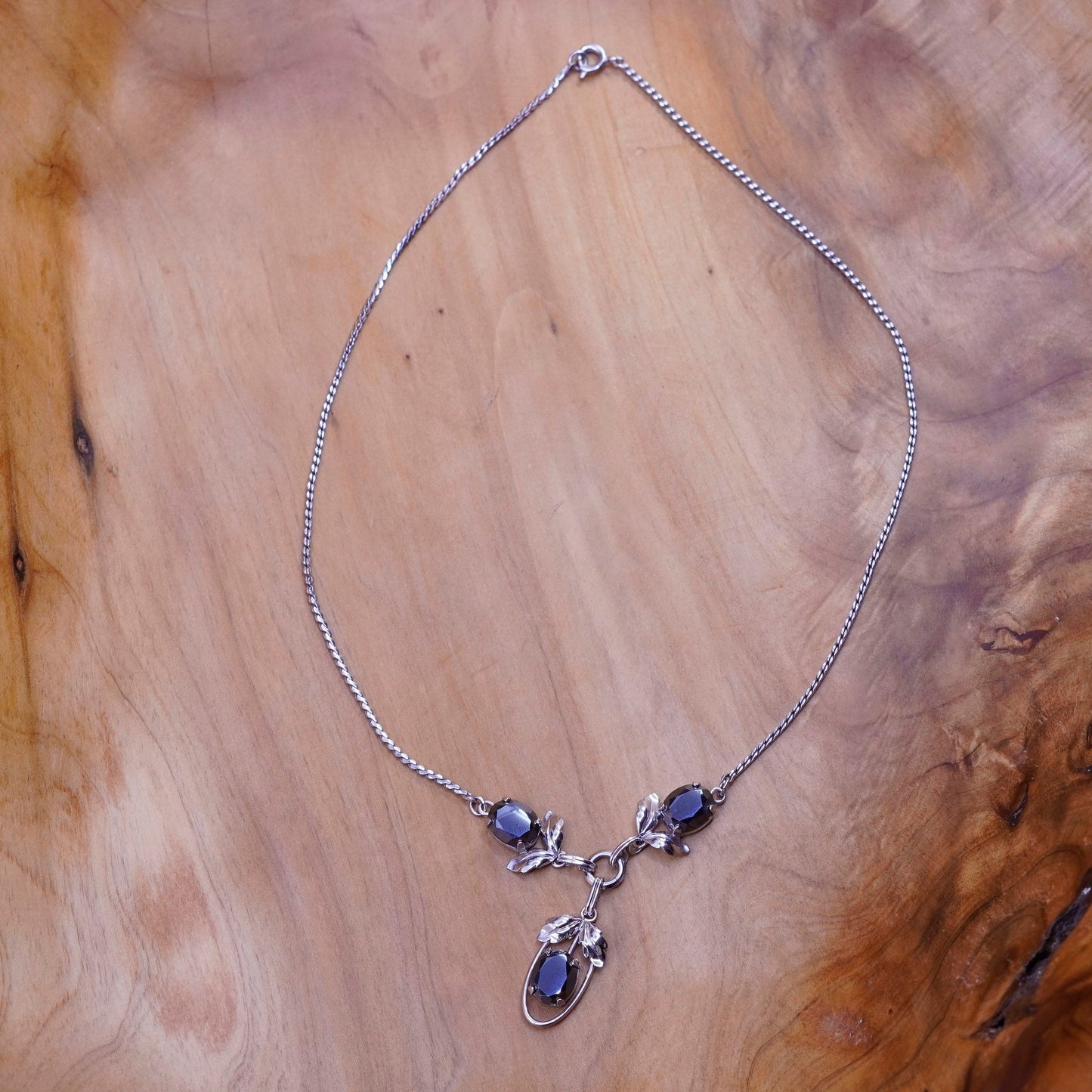 16”, Vandell sterling silver nugget chain necklace hematite pendant leaves