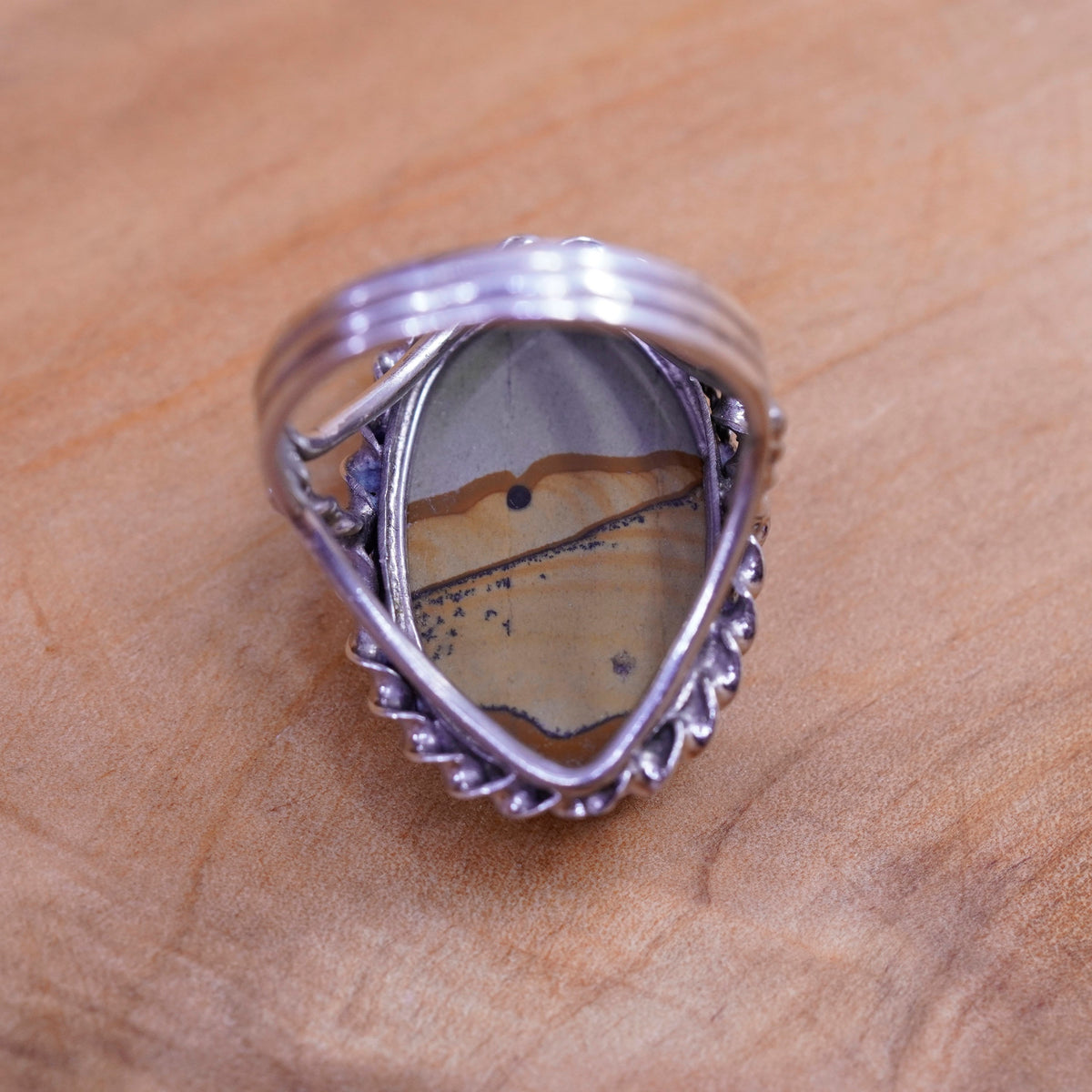 Size 9.5, vintage Sterling 925 silver handmade ring with landscape jasper