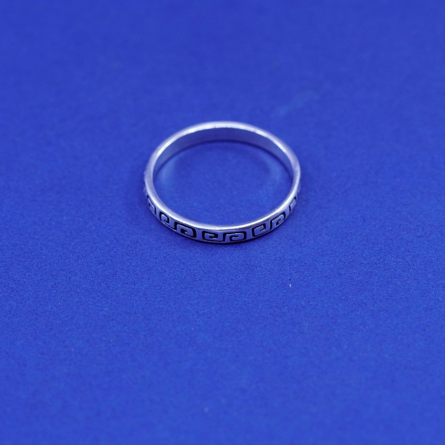 Size 10.25, vintage sterling silver handmade ring, 925 band embossed Greek key