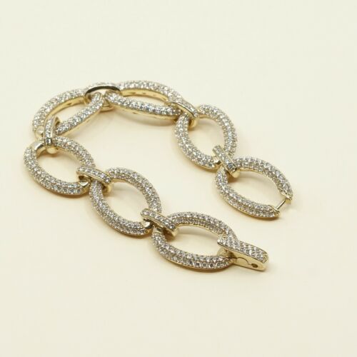 6.5”, Vintage Gold Over Sterling Oval Link Bracelet W/ Cluster Crystal, 925