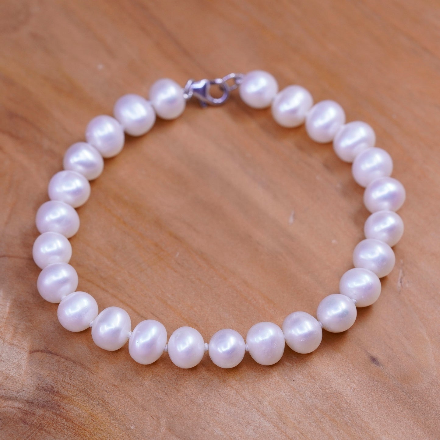 7”, vtg Sterling silver handmade bracelet, 7-8mm freshwater pearl beads chain