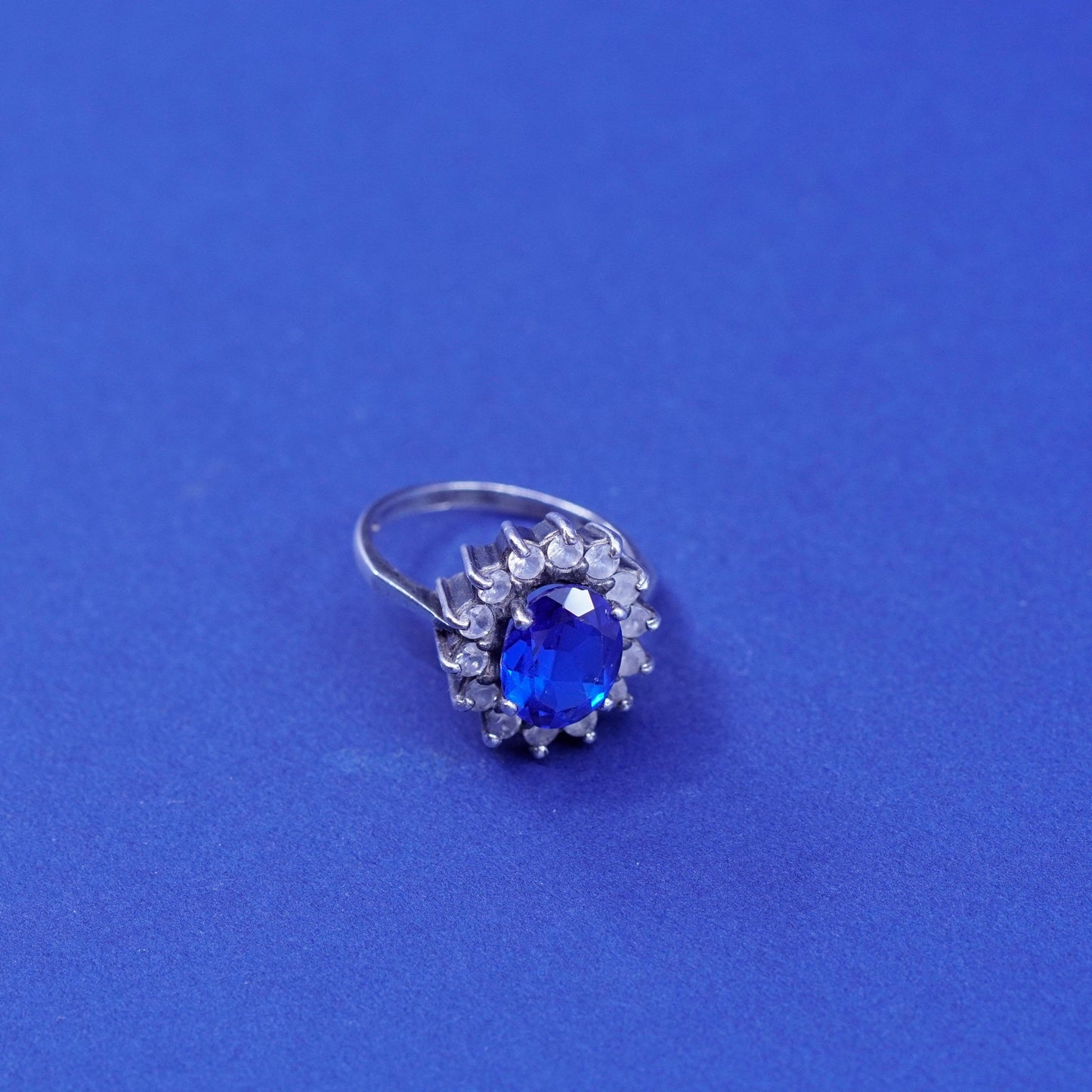 Size 6.5, vintage Sterling 925 silver engagement ring with topaz and clear cz