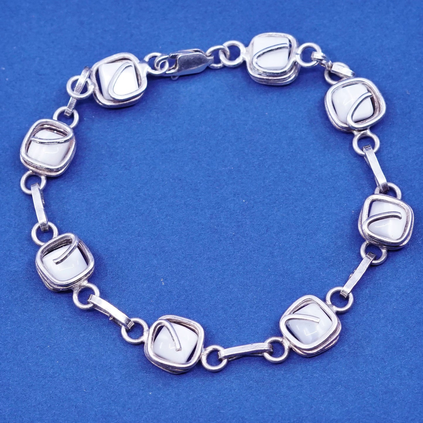 6”, vintage Sterling silver handmade bracelet, 925 wire with white tiger eye