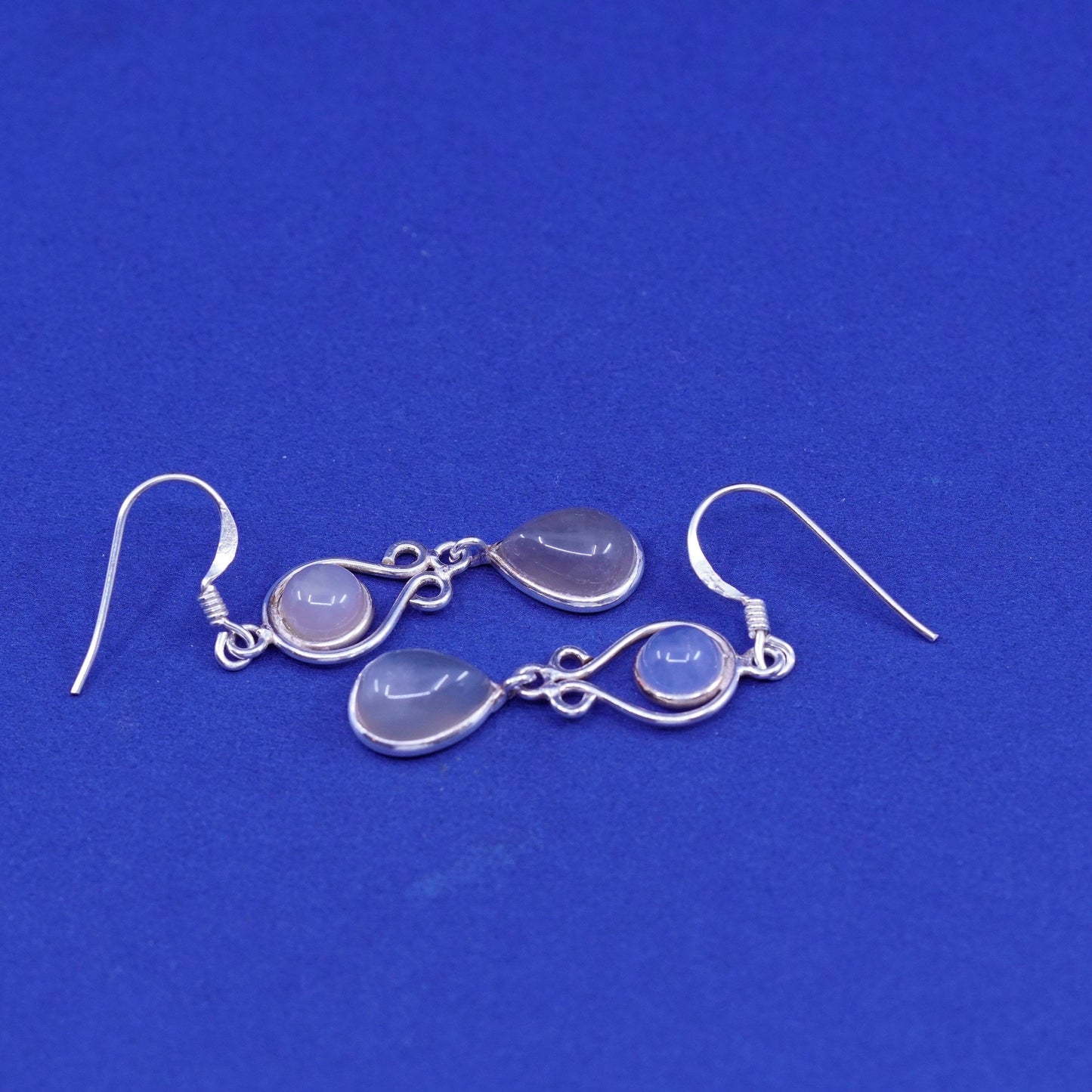 Vintage Sterling 926 silver handmade earrings with moonstone