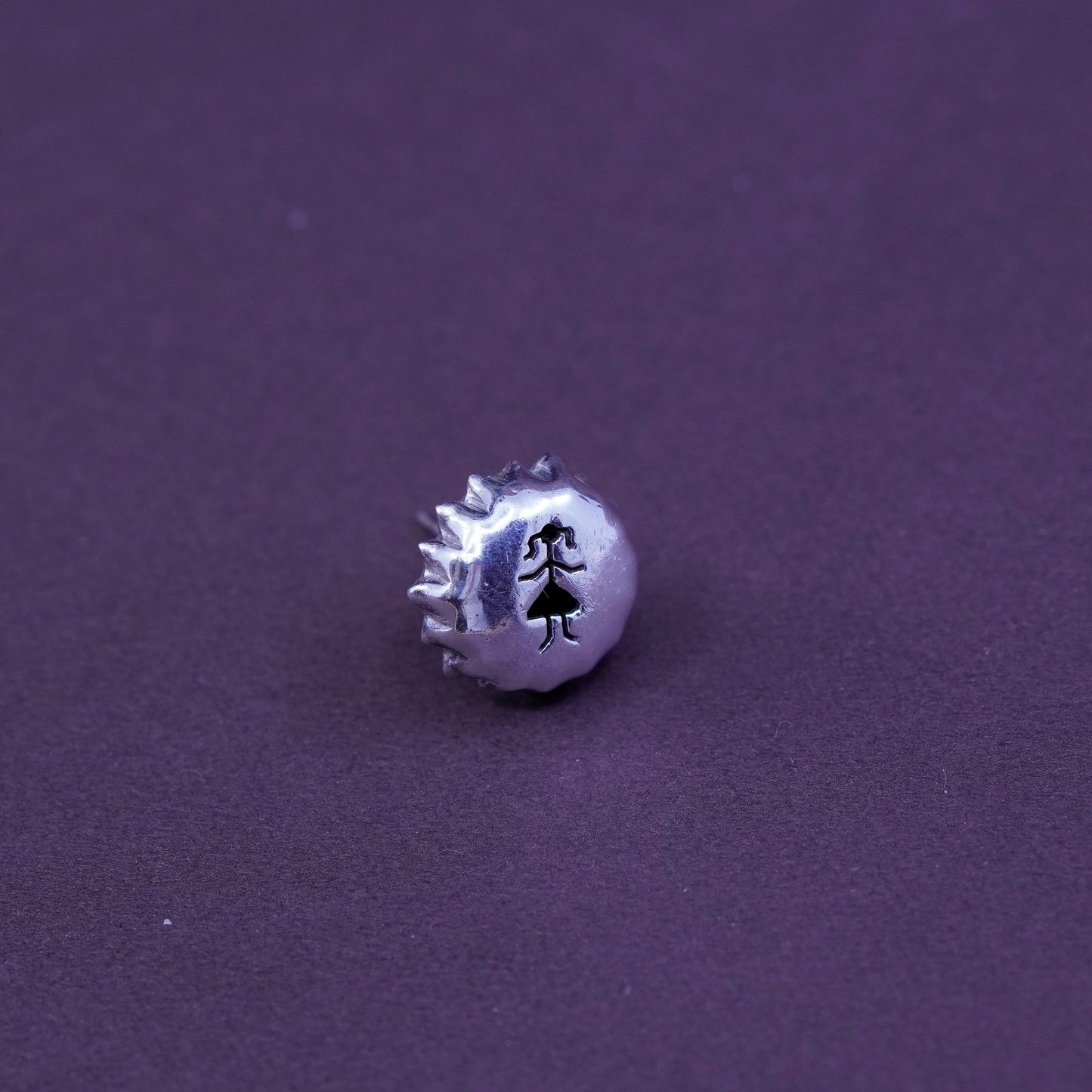 Sterling silver earrings, 925 bottle cap studs embossed girl stick figure