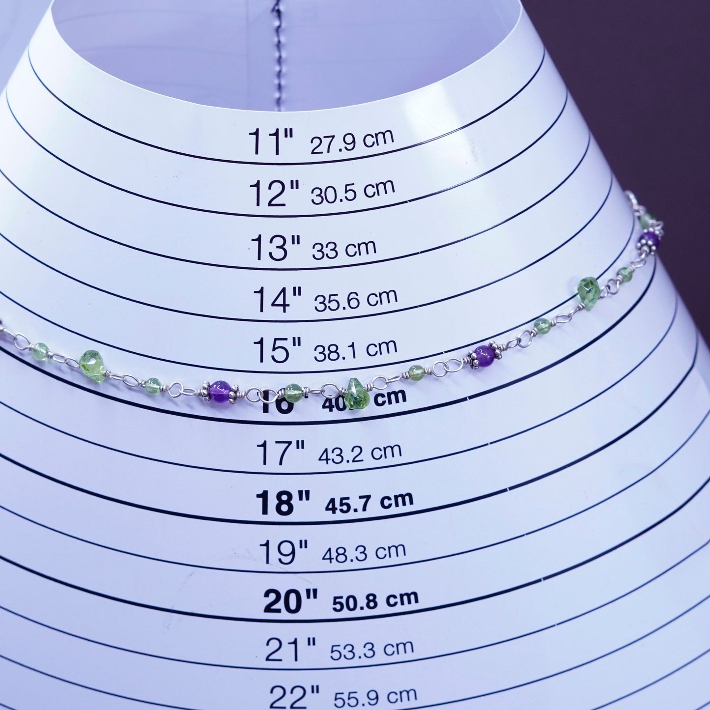 16”, Sterling silver Handmade necklace 925 circle chain peridot amethyst nugget