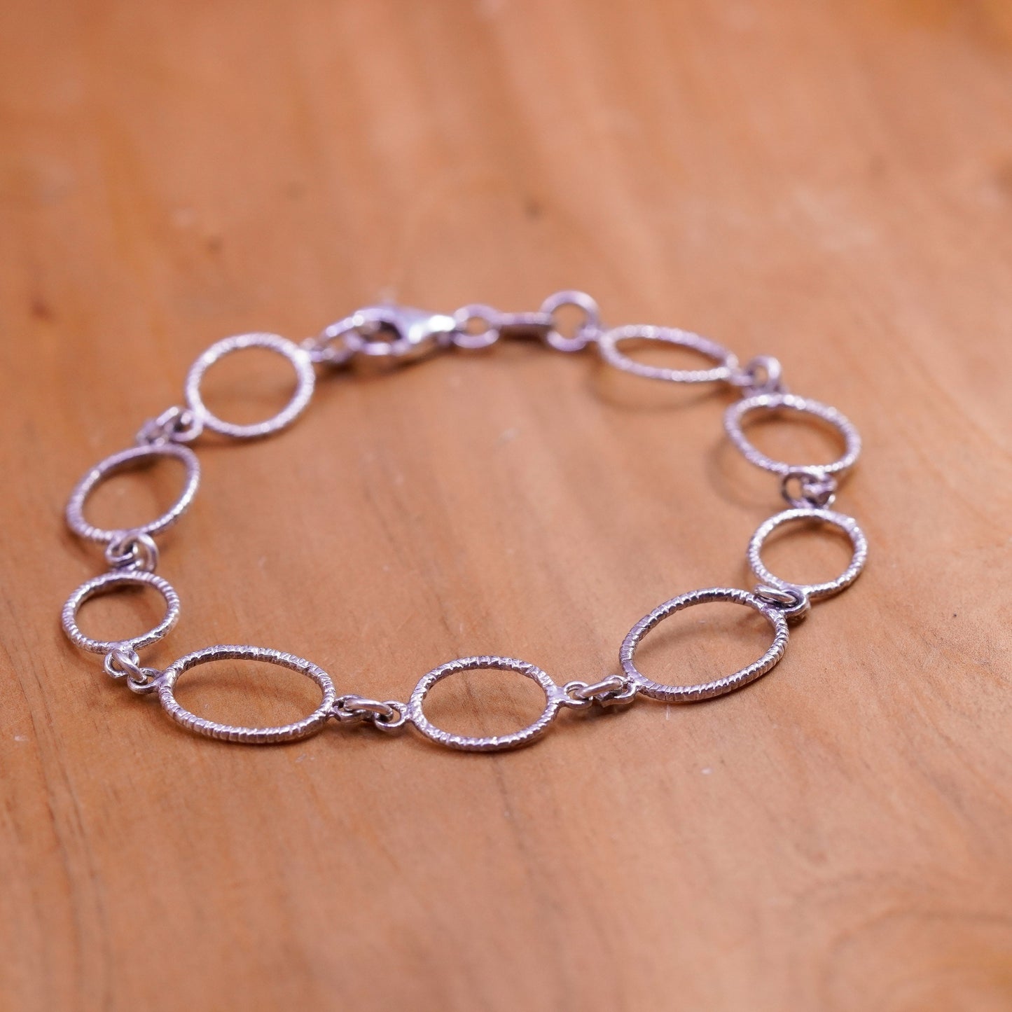 7.5”, vintage Sterling silver handmade bracelet, textured 925 oval links