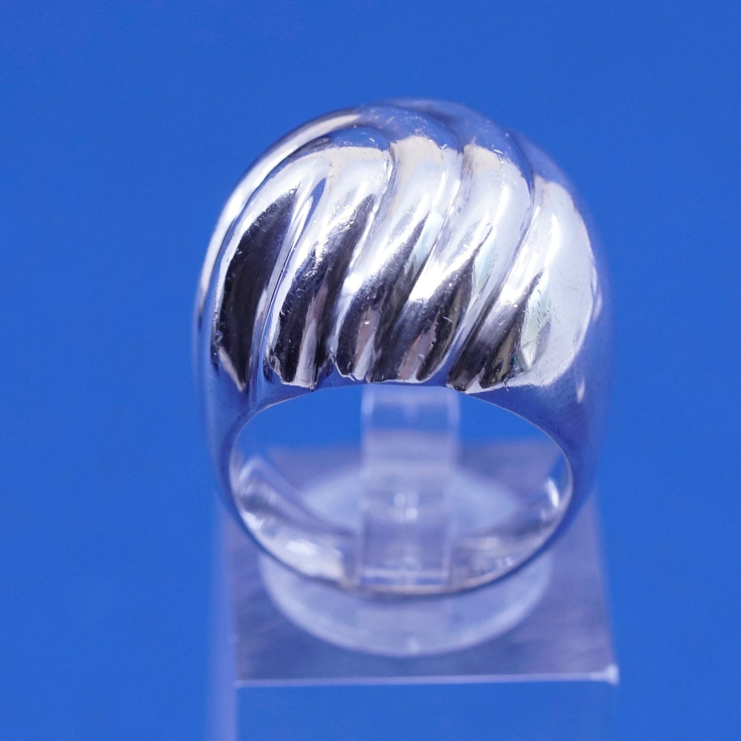 Size 7, vintage, simple Sterling 925 silver handmade ribbed ring statement band