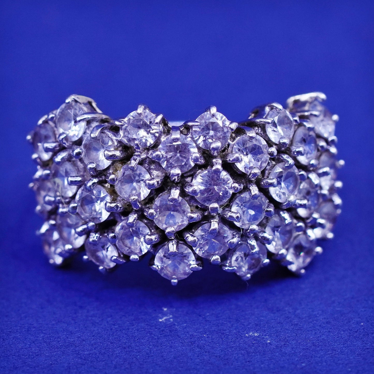 Size 7.25, vintage vermeil gold over Sterling 925 silver ring cluster crystal