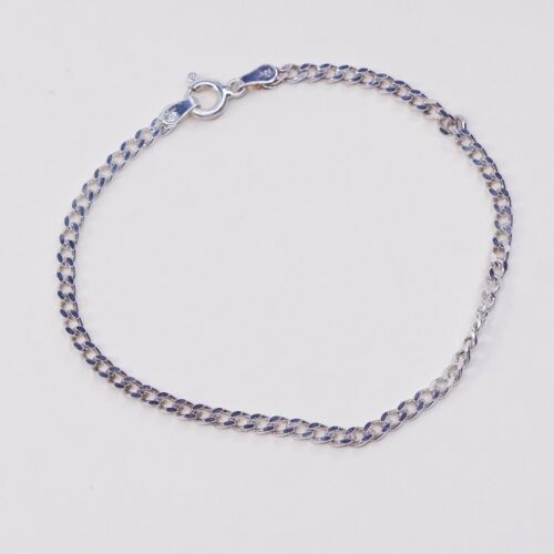 7”, 3mm, Vtg Italy Milor Sterling Silver Bracelet, curb Chain, Stamped 925