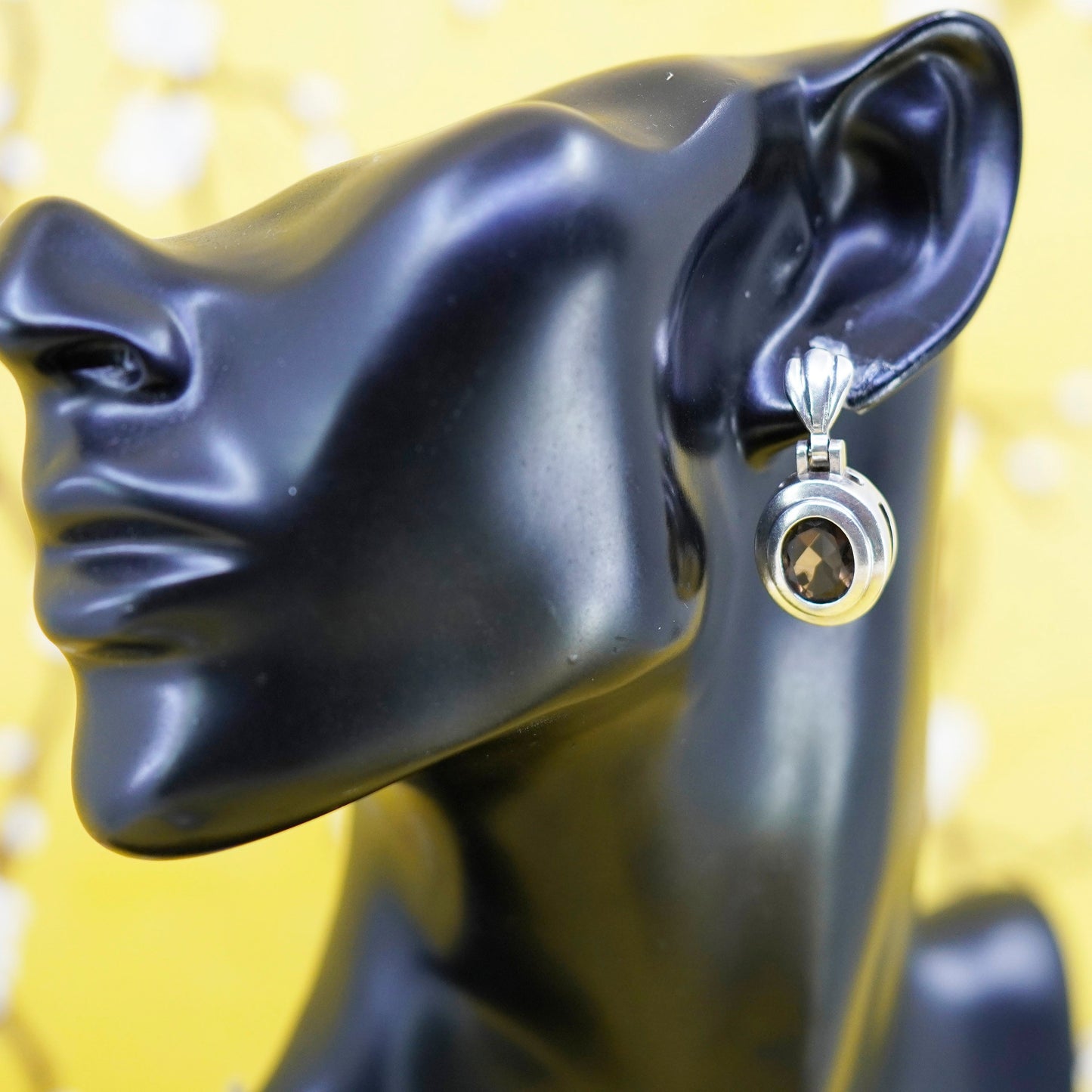 Vintage Sterling 925 silver handmade earrings with oval smoky topaz, dangle