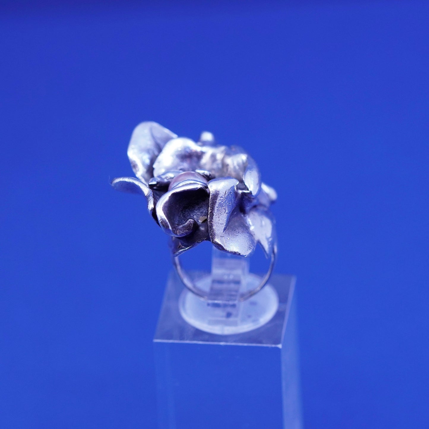 Size 3.25, vintage Sterling Silver Israel, handmade ring with pearl, silver tested