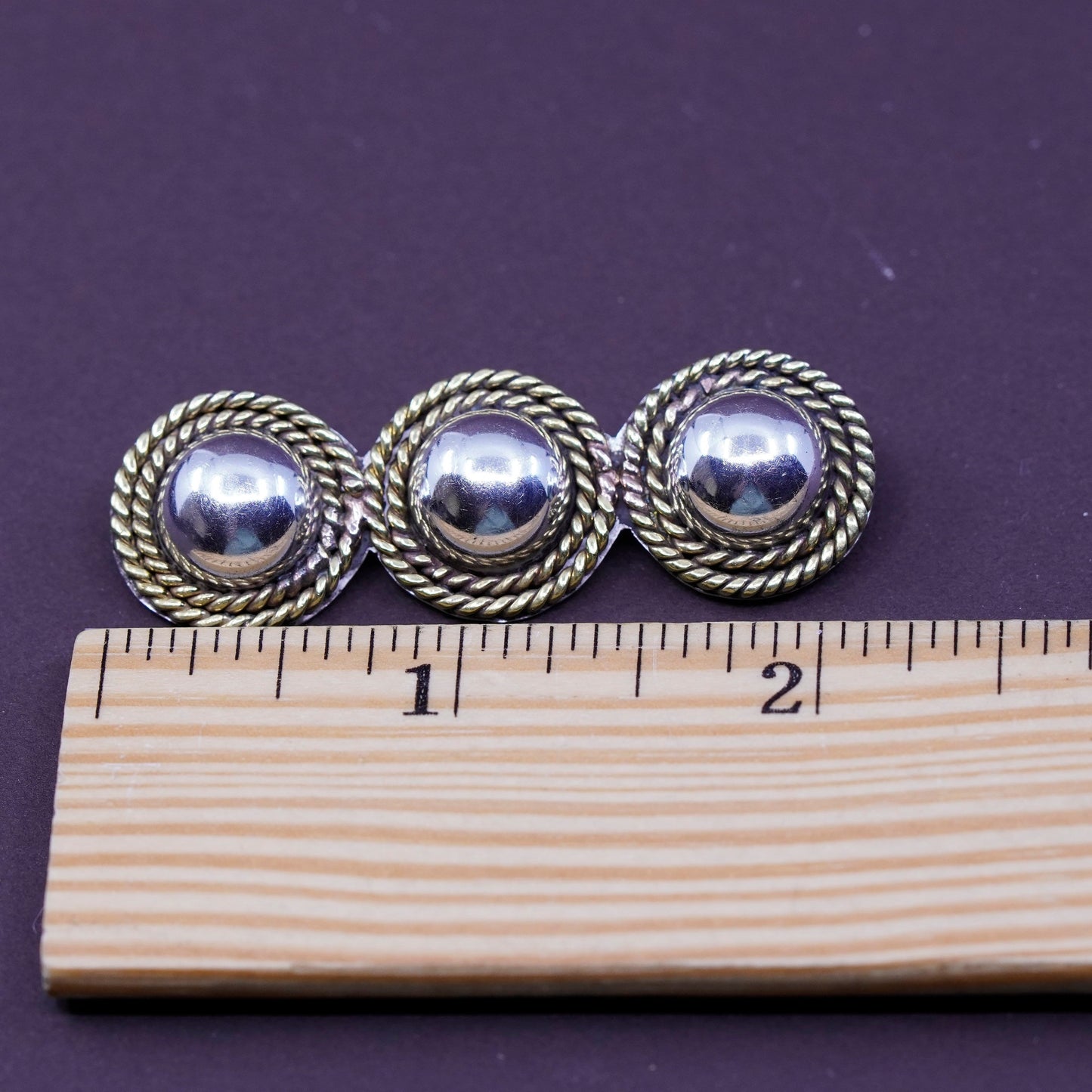 Vintage mexico handmade two tone sterling 925 silver circle brooch