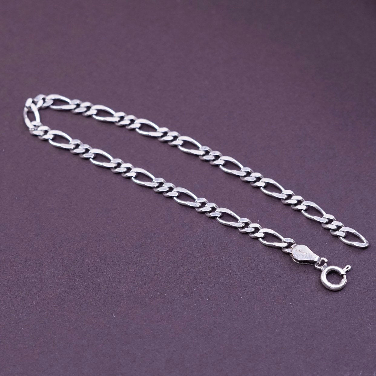 7", 4mm, Sterling silver handmade bracelet, italy 925 figaro link chain