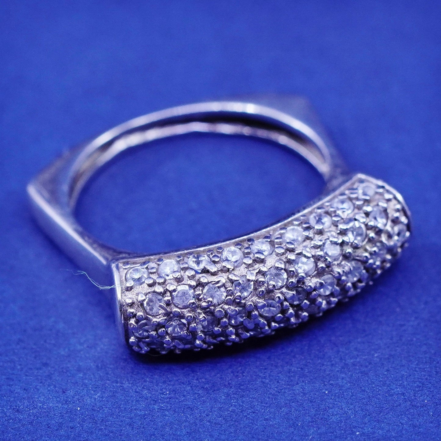 Size 7.75, vintage sterling silver ring with cluster Cz, statement band