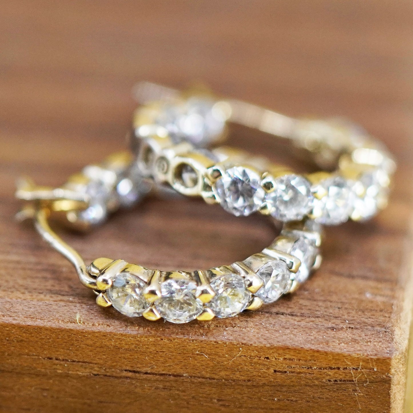 0.5”, vintage vermeil gold over Sterling silver earrings, 925 huggie hoops cz