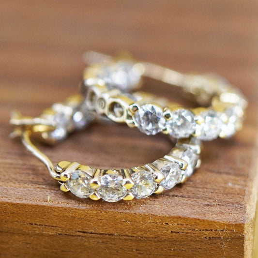0.5”, vintage vermeil gold over Sterling silver earrings, 925 huggie hoops cz
