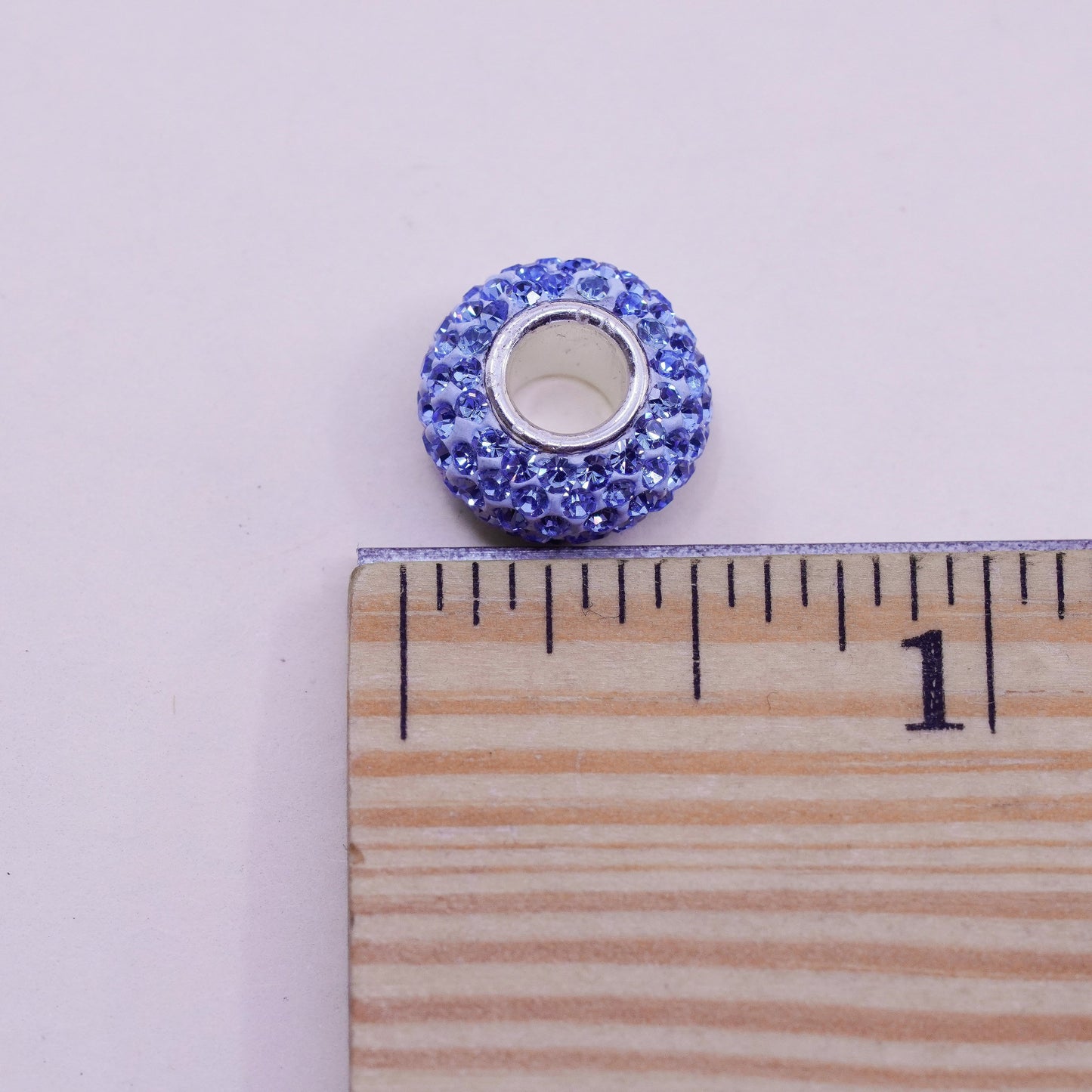 Vintage sterling silver handmade pendant, 925 bead charm with blue crystal