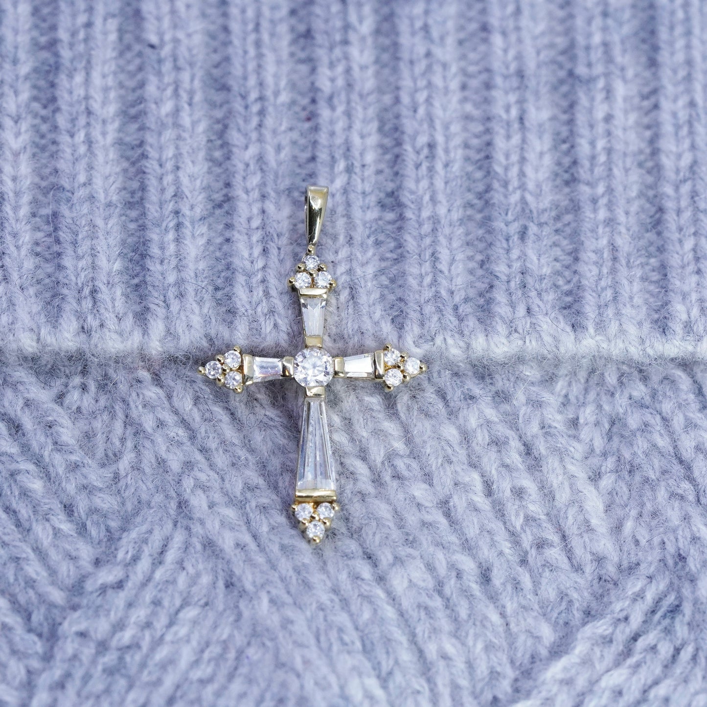 antique vermeil gold over sterling 925 silver cross pendant with Cz
