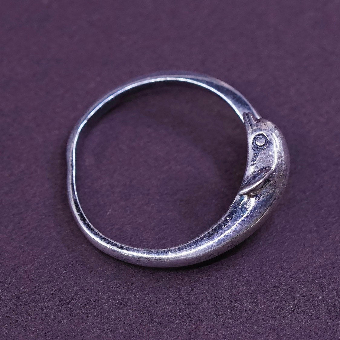 sz 7.5, VTG Sterling silver handmade ring, 925 wrap dolphin band