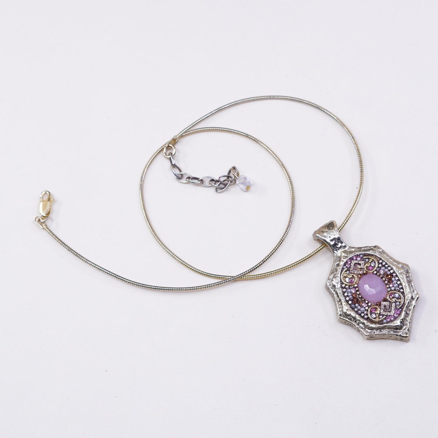 16+1”, OS vermeil gold Sterling silver necklace 925 snake chain crystal pendant