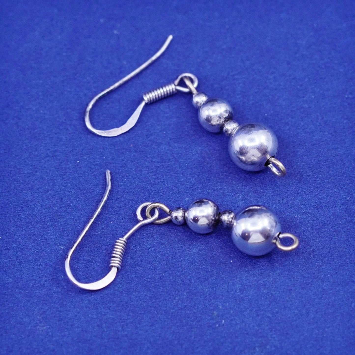 1”, Vintage sterling silver handmade earrings, simple 925 beads