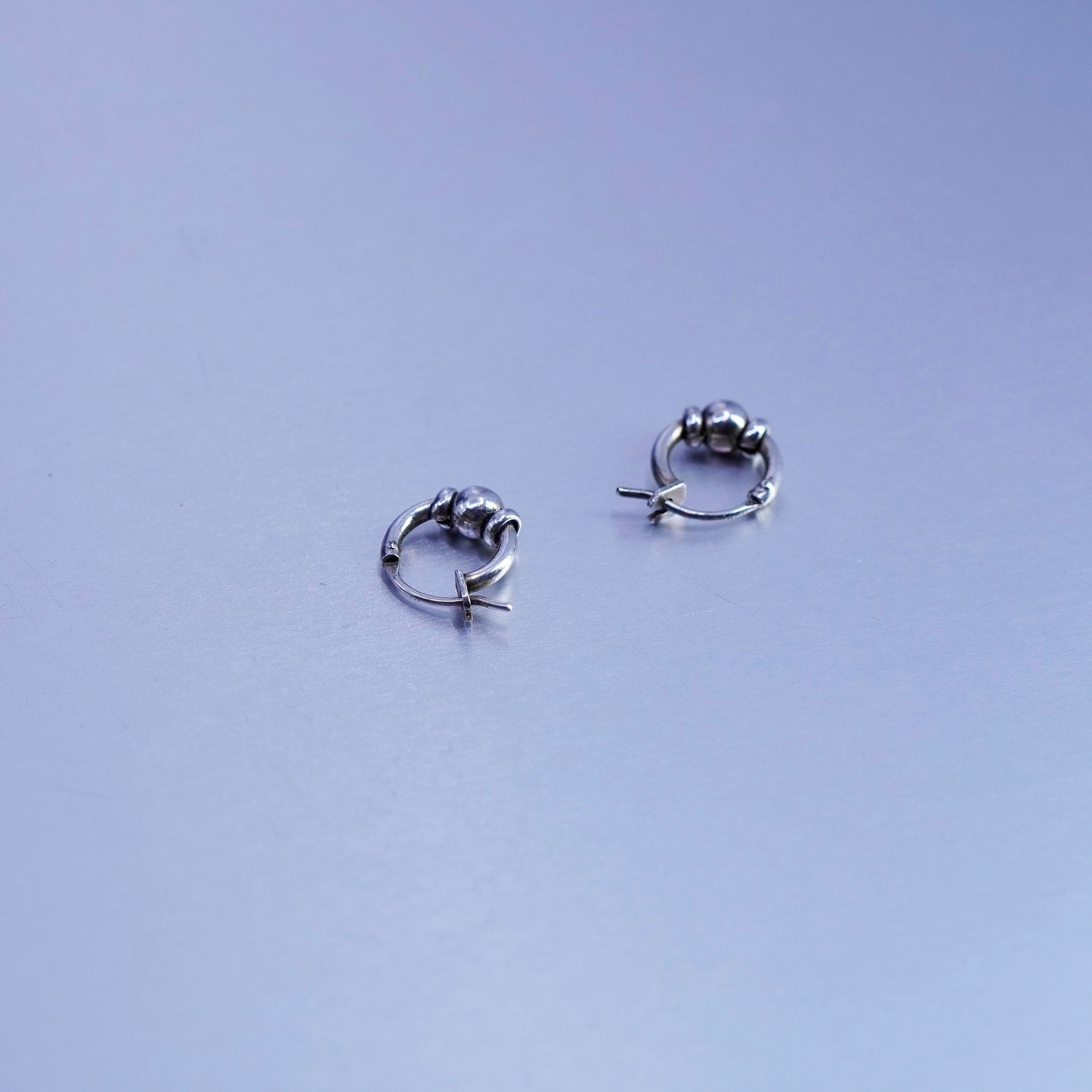 10mm, vintage Sterling silver handmade earrings, 925 hoops with beads