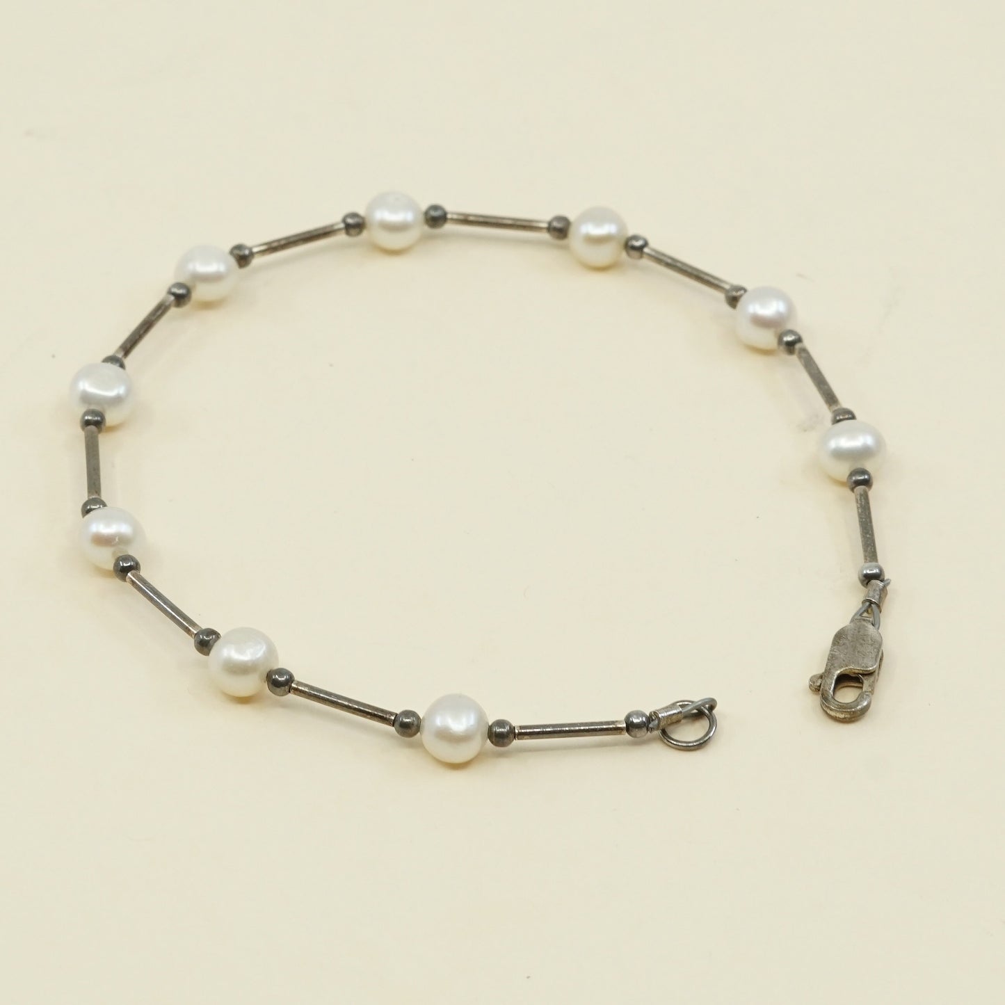 7", sterling silver bracelet, 925 snake link chain with fresh water pearl