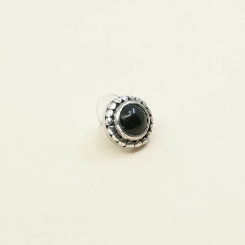Vintage Sterling Silver Handmade Earrings, 925 Silver Studs W/ Obsidian