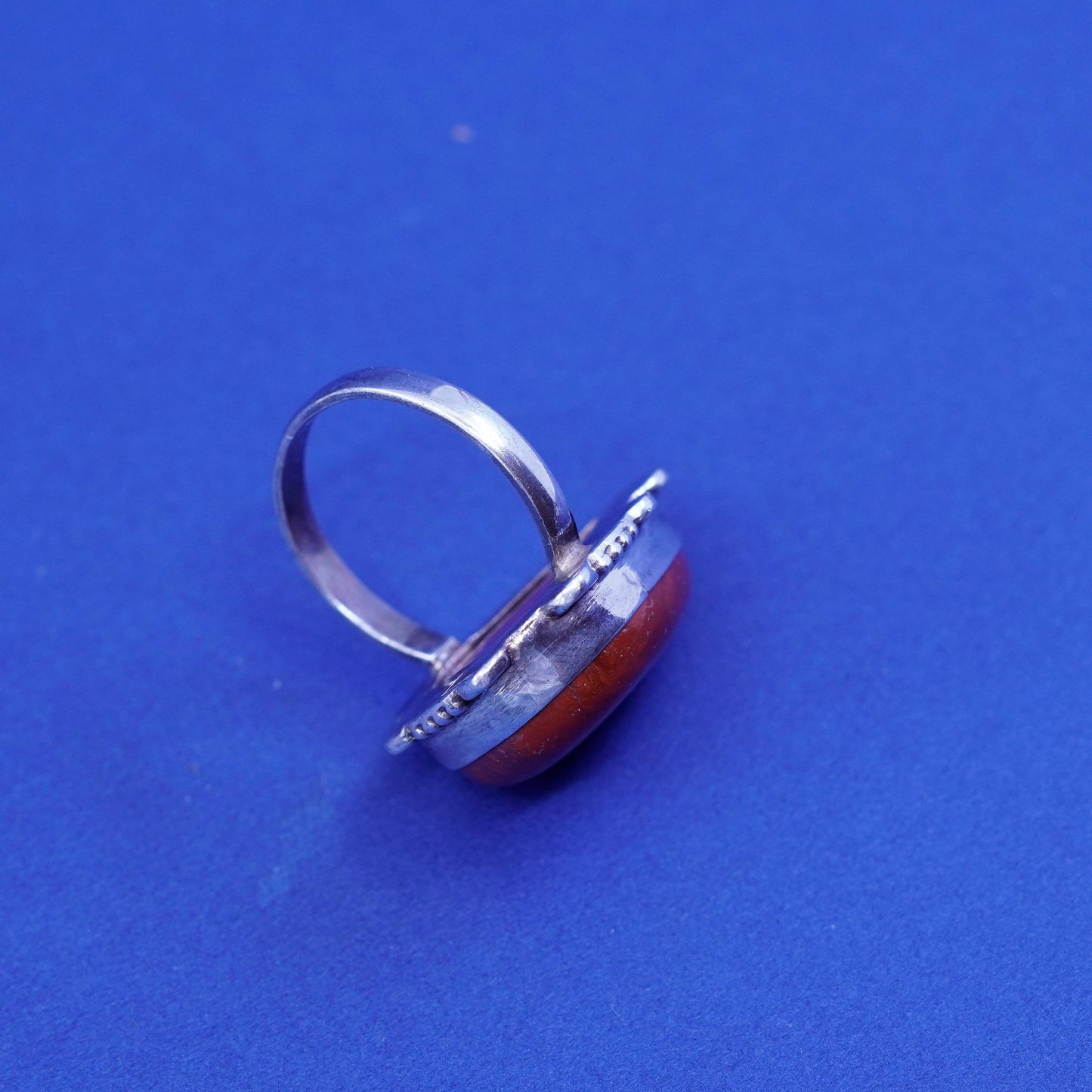 Size 9, vintage sterling 925 silver handmade ring with jasper