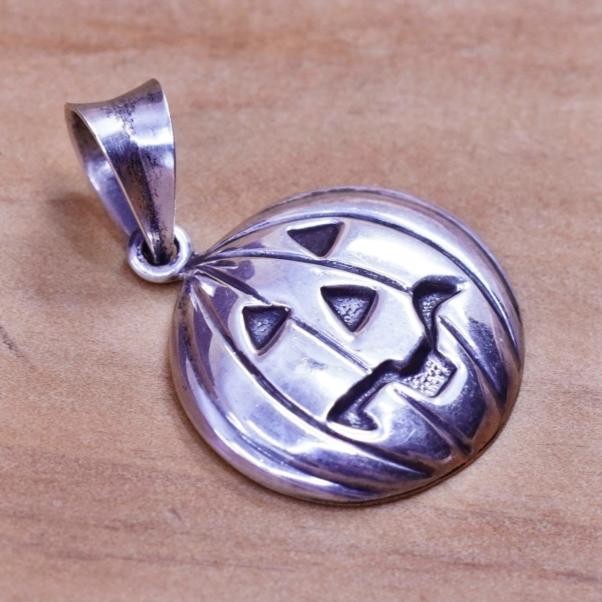 Vintage Sterling silver handmade pendant, 925 Halloween pumpkin