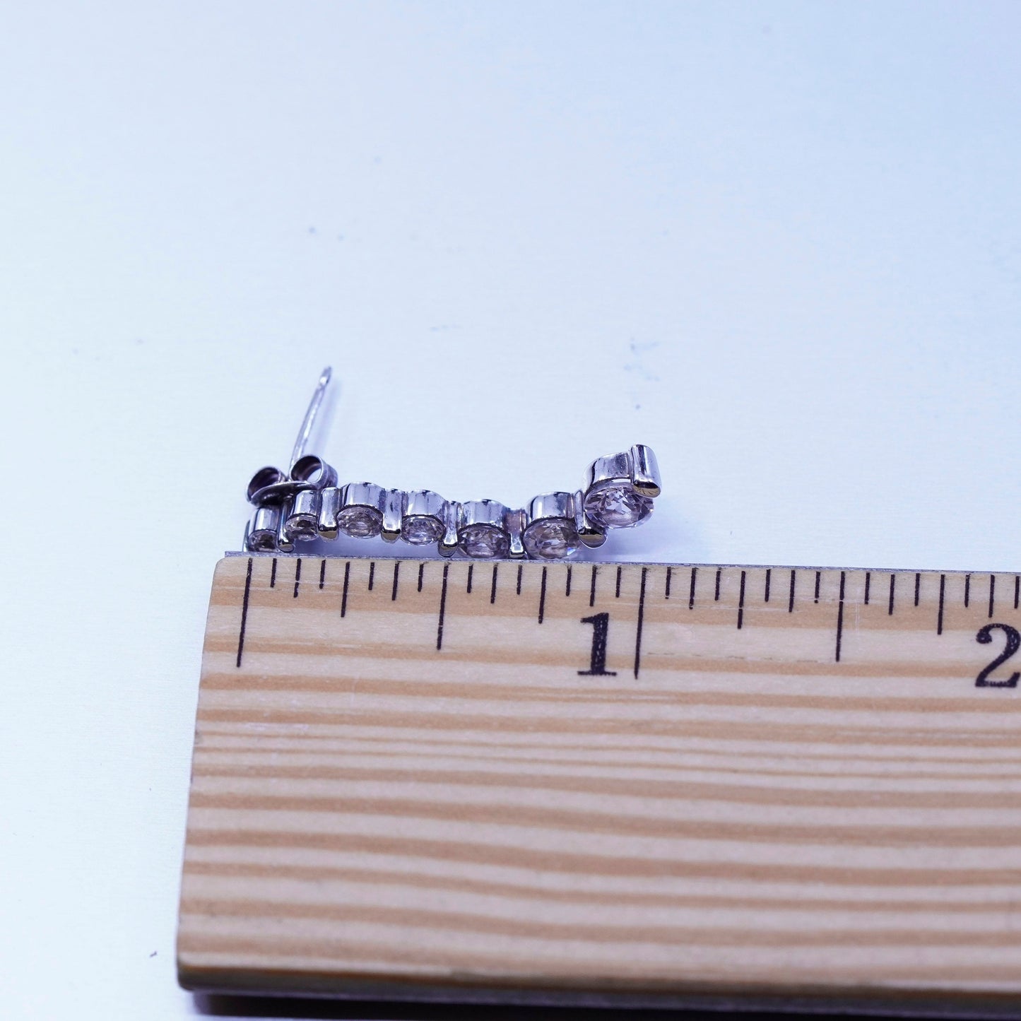 Vintage Sterling 925 silver earrings, wavy studs with Cz inlay