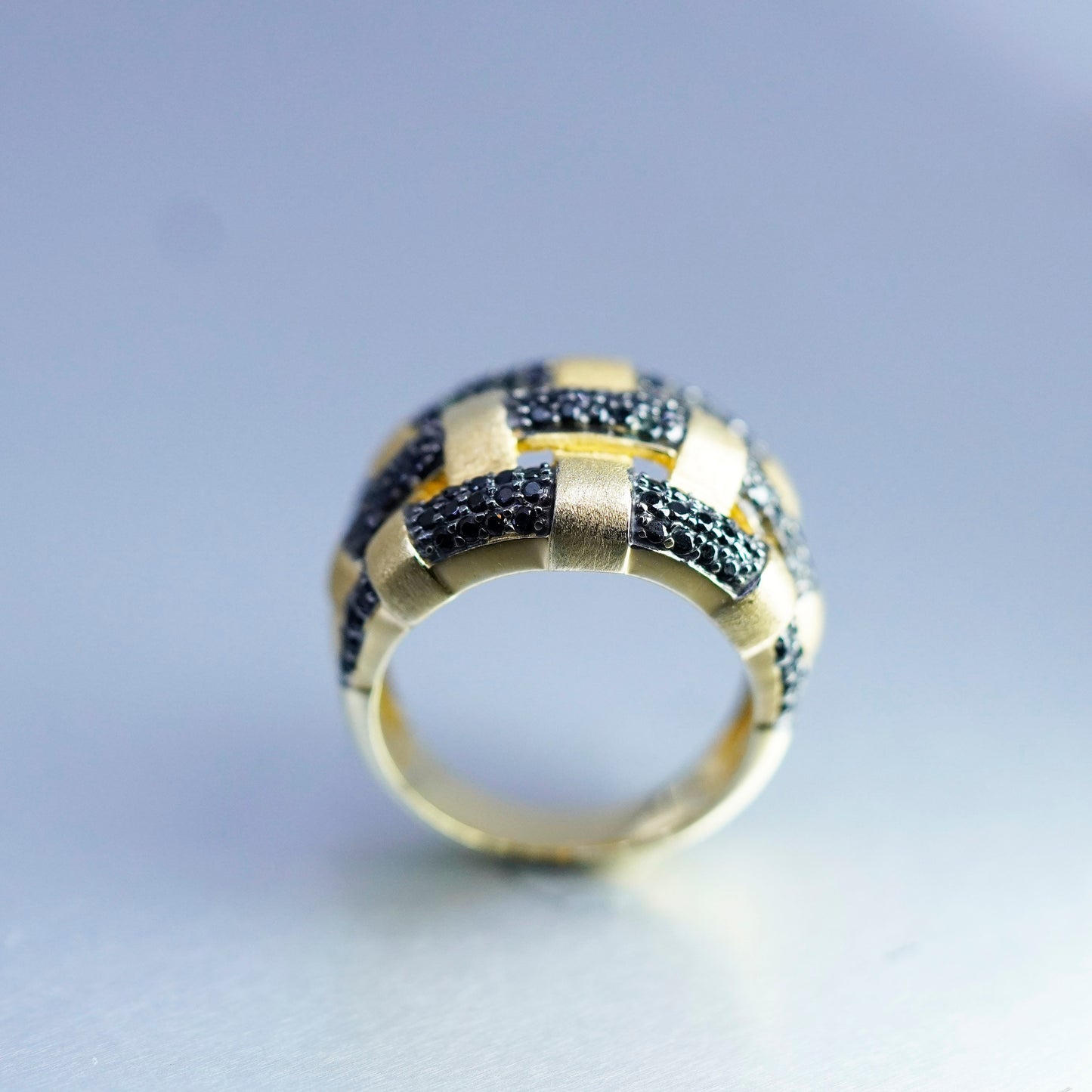 Size 8, vintage vermeil gold filled Sterling 925 silver ring with black diamond