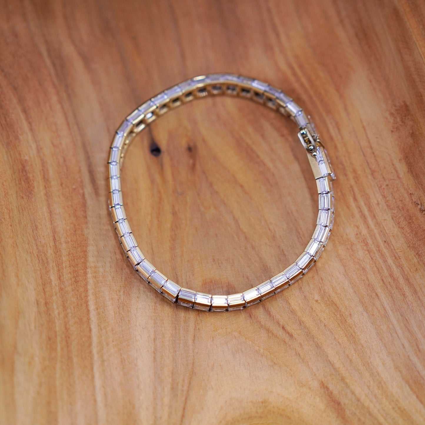 8”, vermeil gold over Sterling 925 silver tennis bracelet, chain with square cz