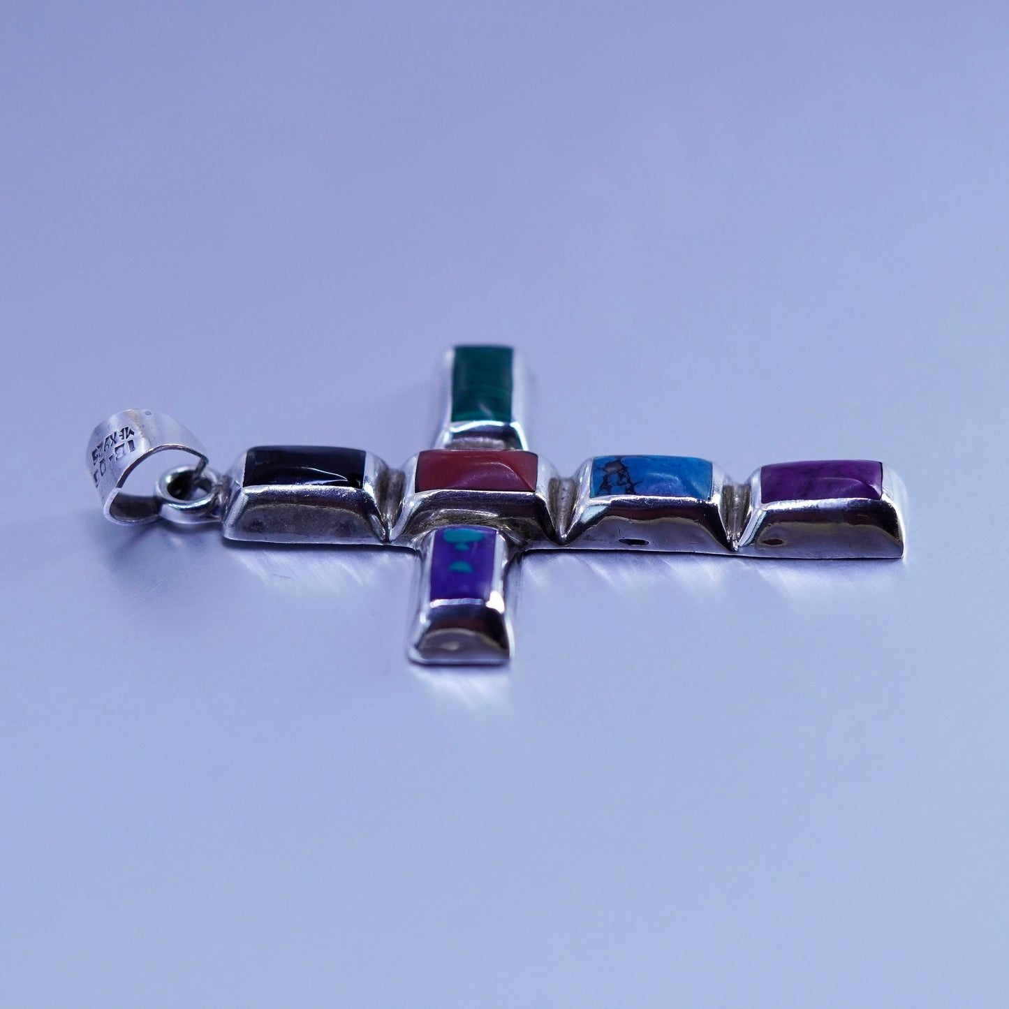 sterling 925 silver handmade cross pendant with turquoise jasper malachite onyx