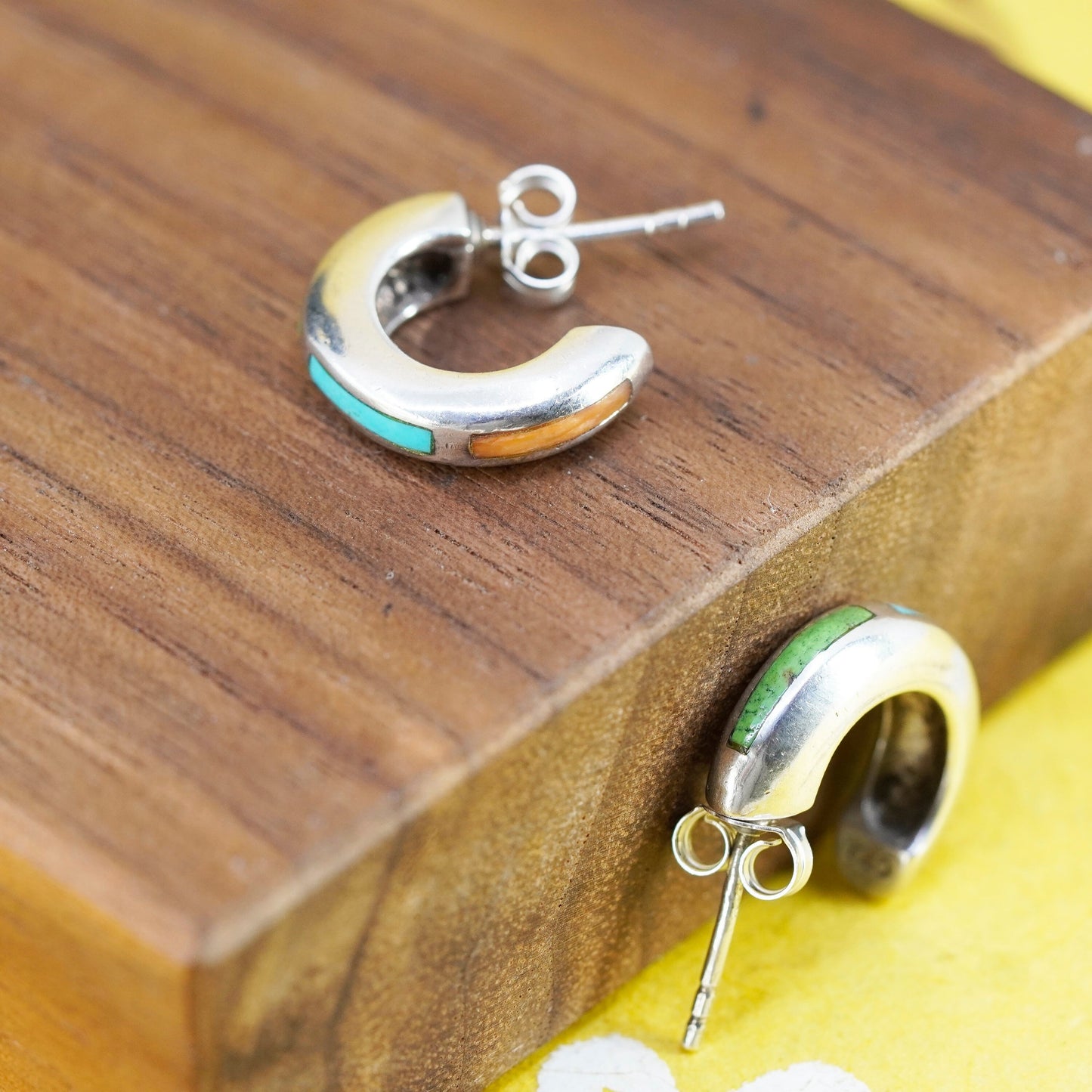 0.5”, Native American Sterling silver earrings, 925 huggie studs with turquoise