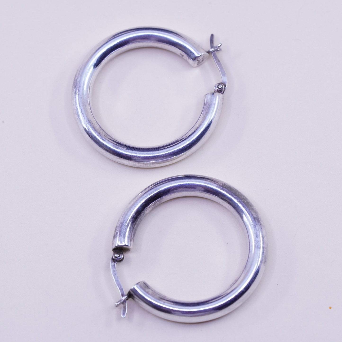 1.5”, Vintage sterling silver loop earrings, bold minimalist primitive hoops